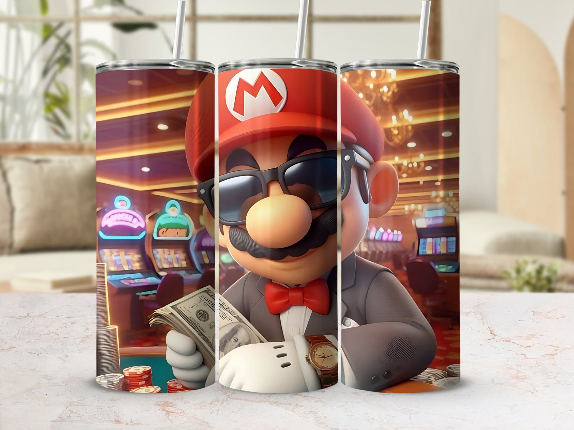 Cartoon Character in Casino Themed Tumbler
