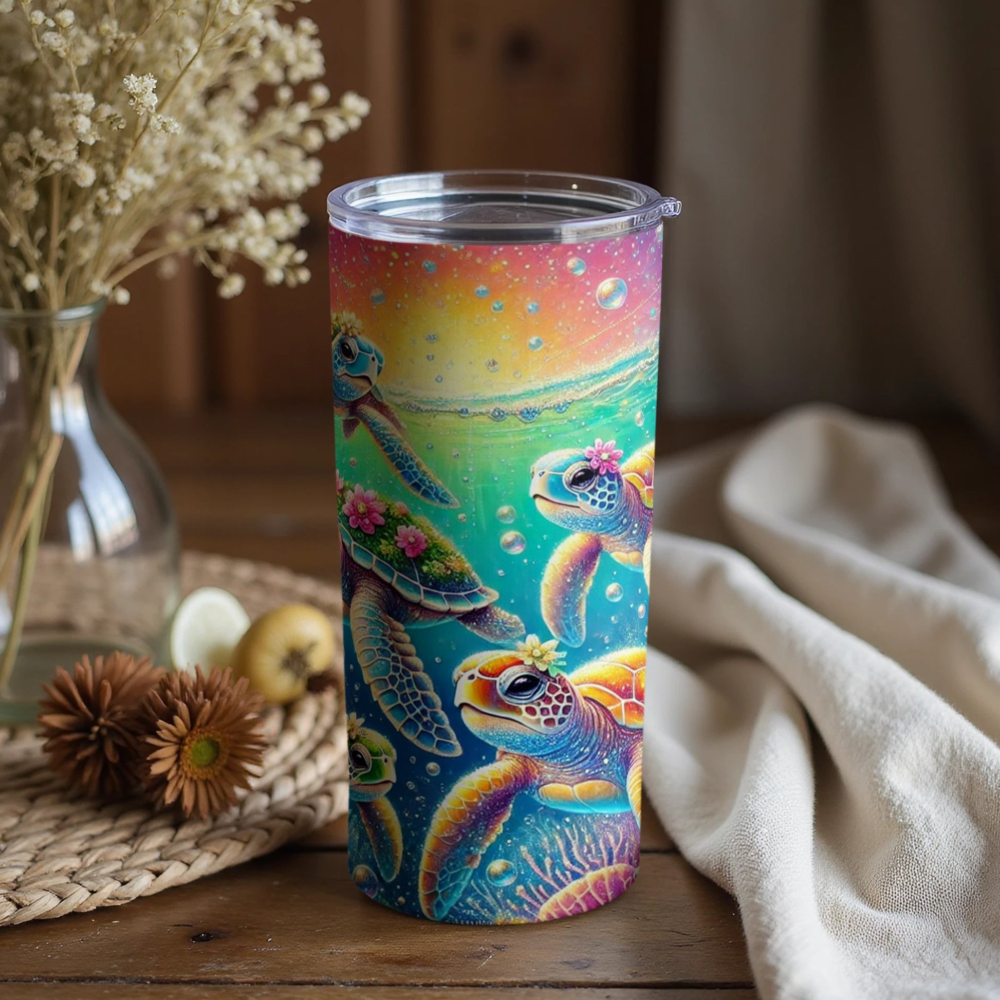 Colorful Tropical Sea Turtles Design Tumbler Cup