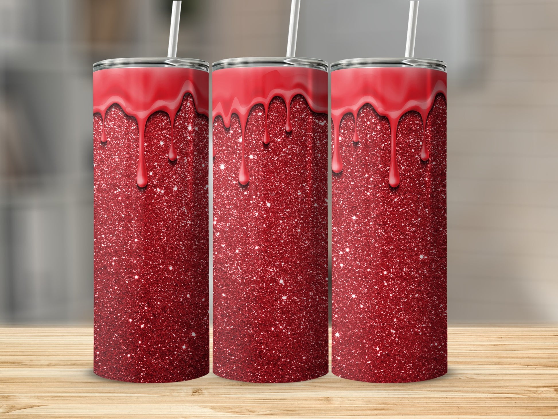 Glittery Red with Dripping Paint Tumbler Cup