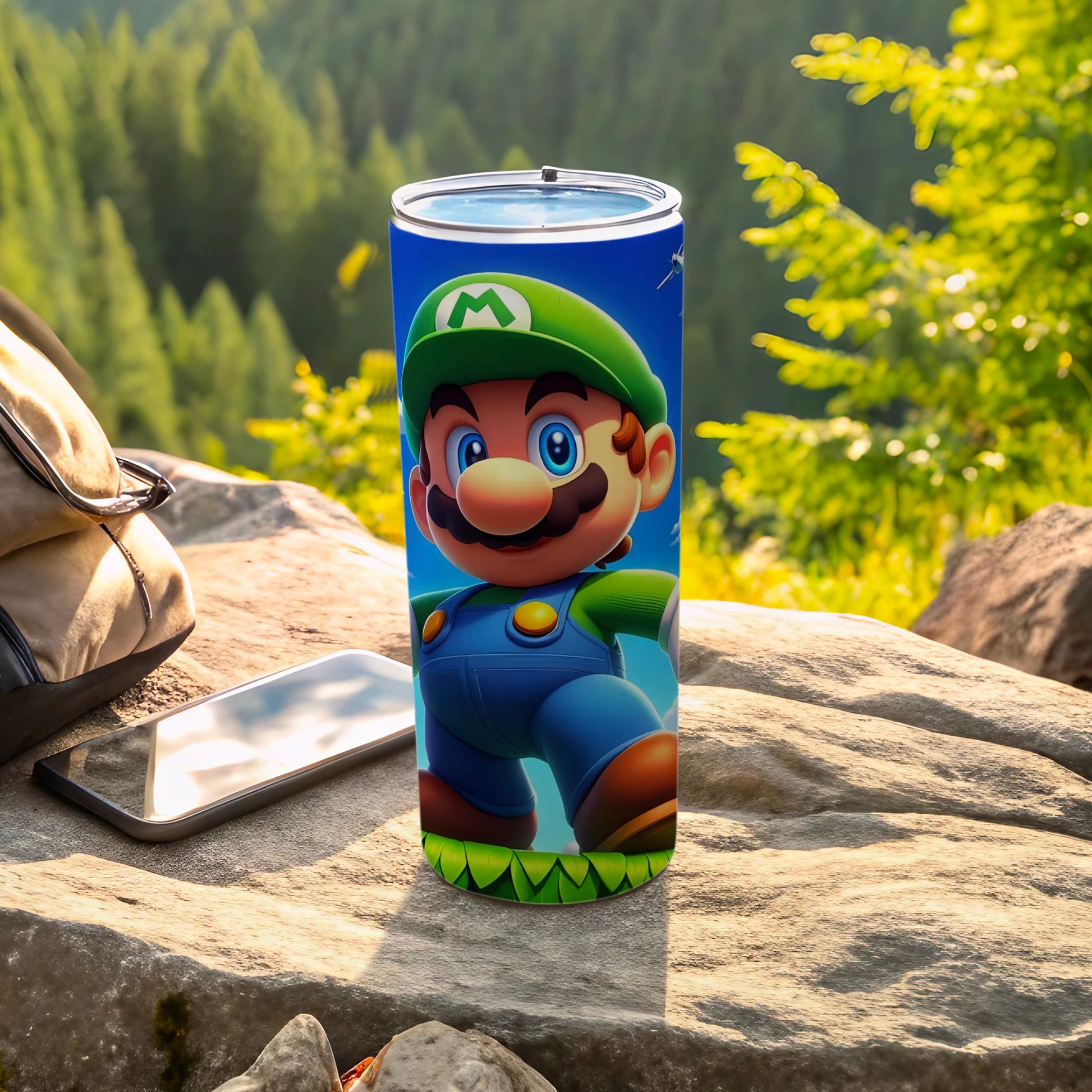 Cartoon Character Tumbler with Vibrant Outdoor Scenery