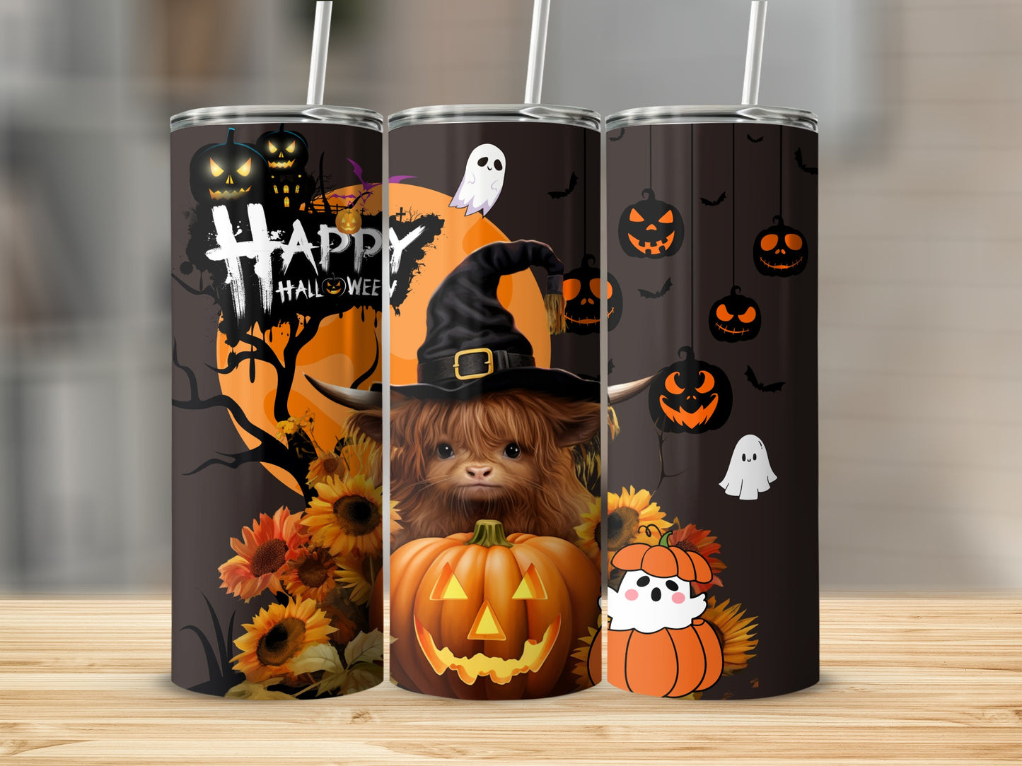 Highland Cow Halloween Witch Themed Tumbler