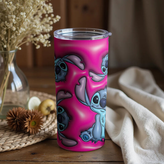 Vibrant tumbler with adorable cartoon alien design