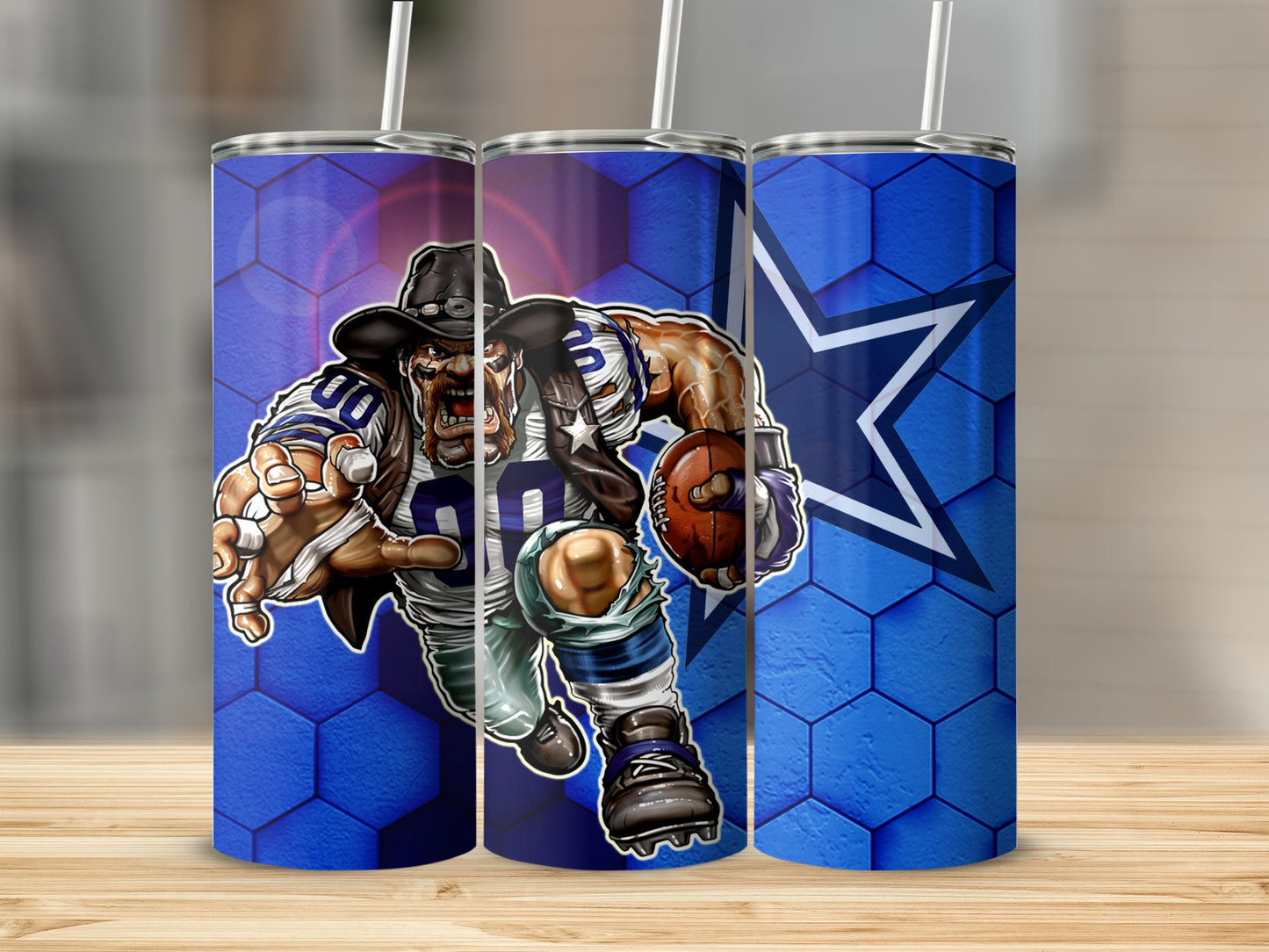 Aggressive Football Player Hexagonal Pattern Tumbler