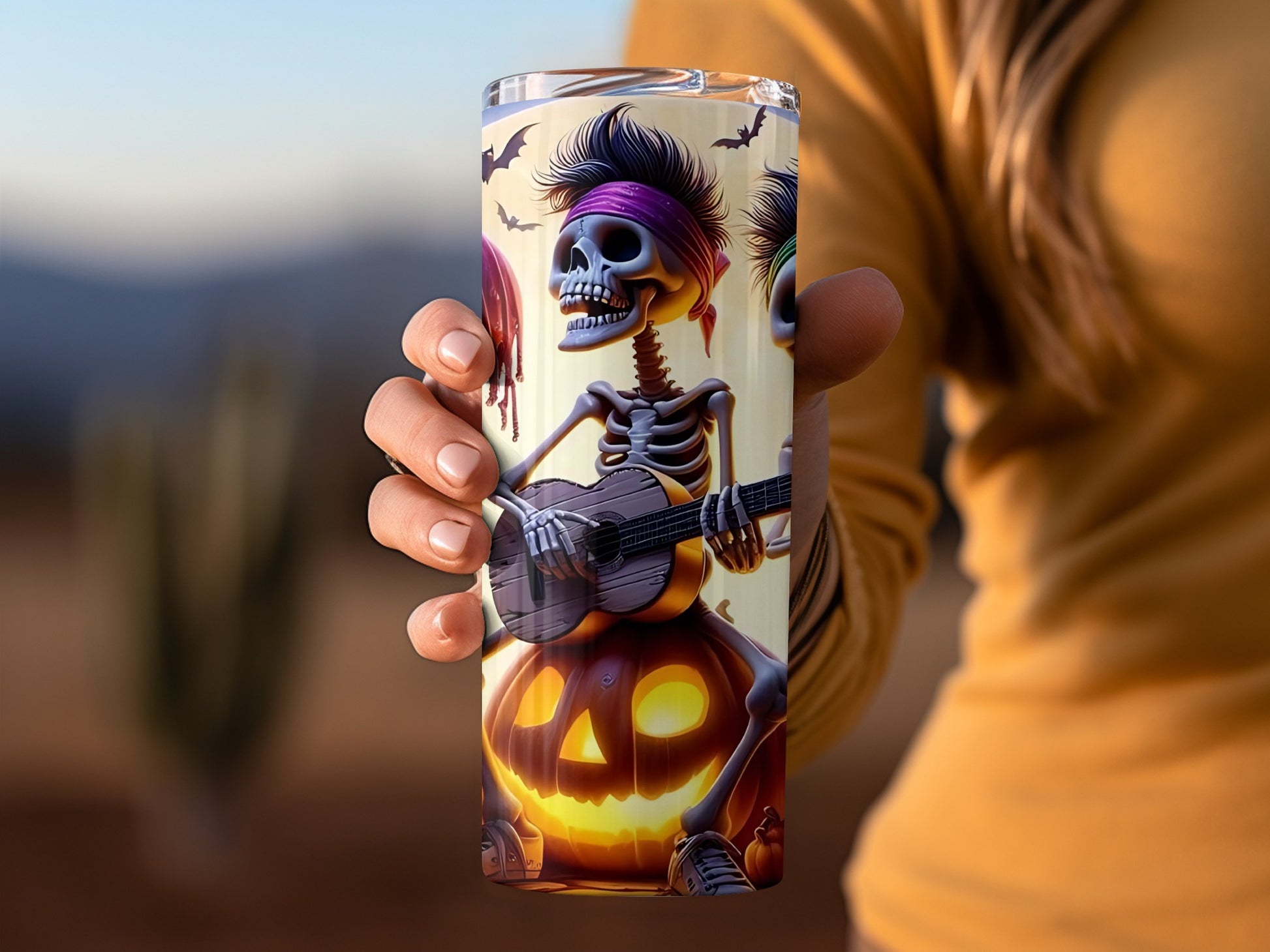 Skeleton Playing Guitar Halloween Tumbler Cup