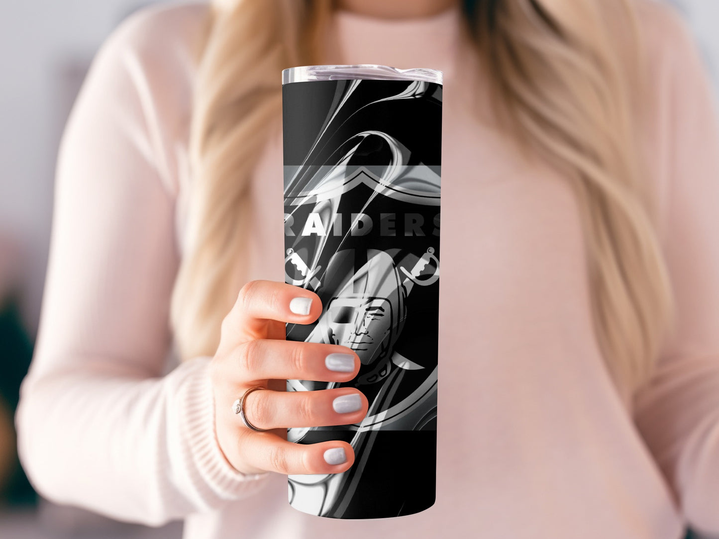 Raiders Emblem With Abstract Waves For Sports Fans Tumblers