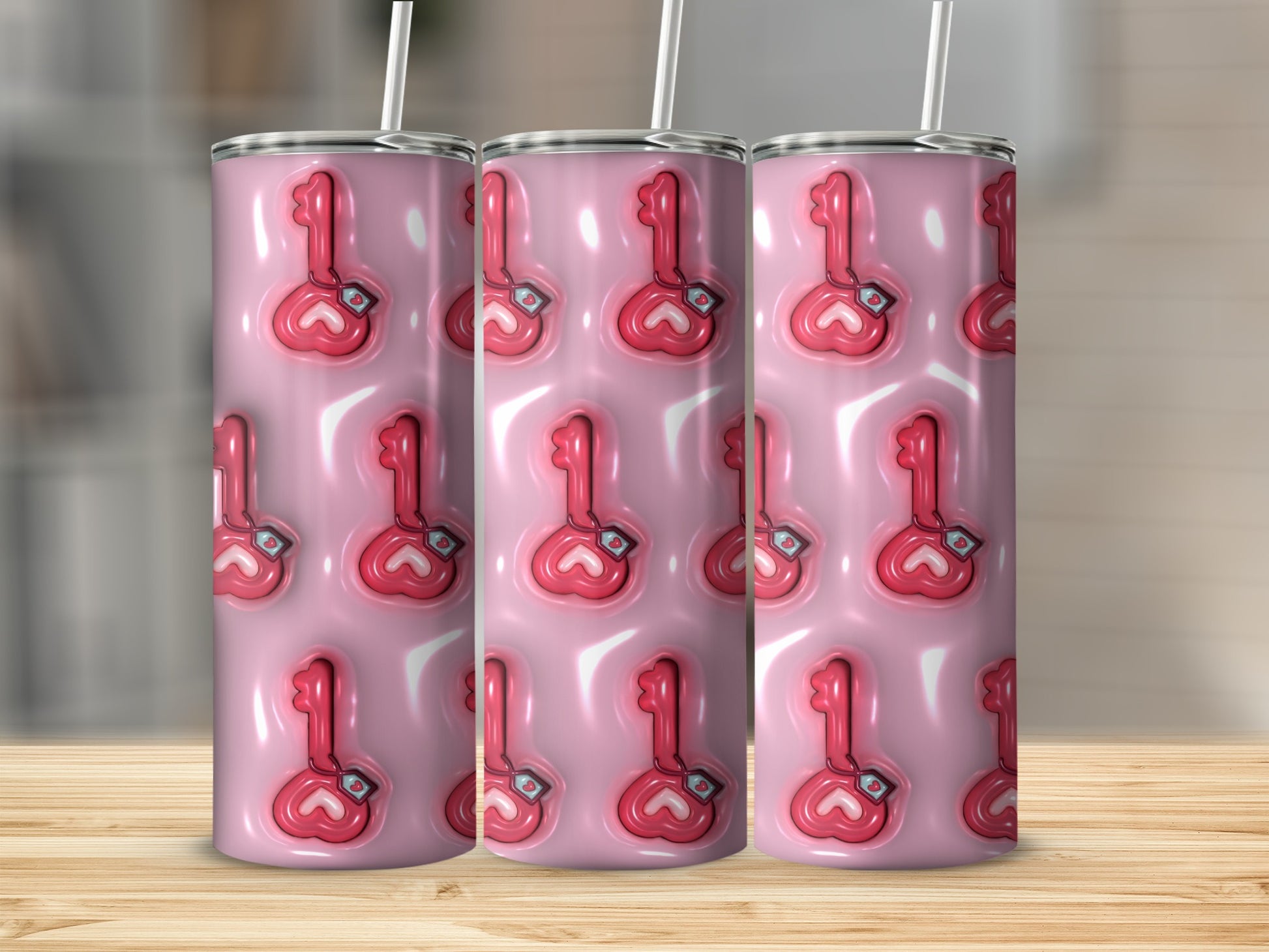 Pink Heart Lock Key Design 20oz Tumbler