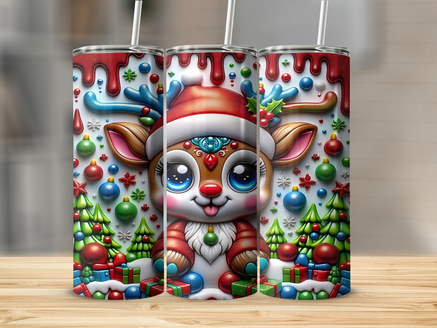 Adorable Reindeer Christmas Theme Tumbler Cup