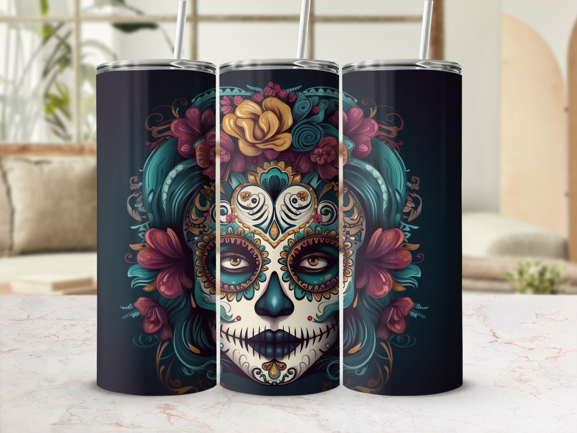 Colorful Day of the Dead Themed Tumbler Product