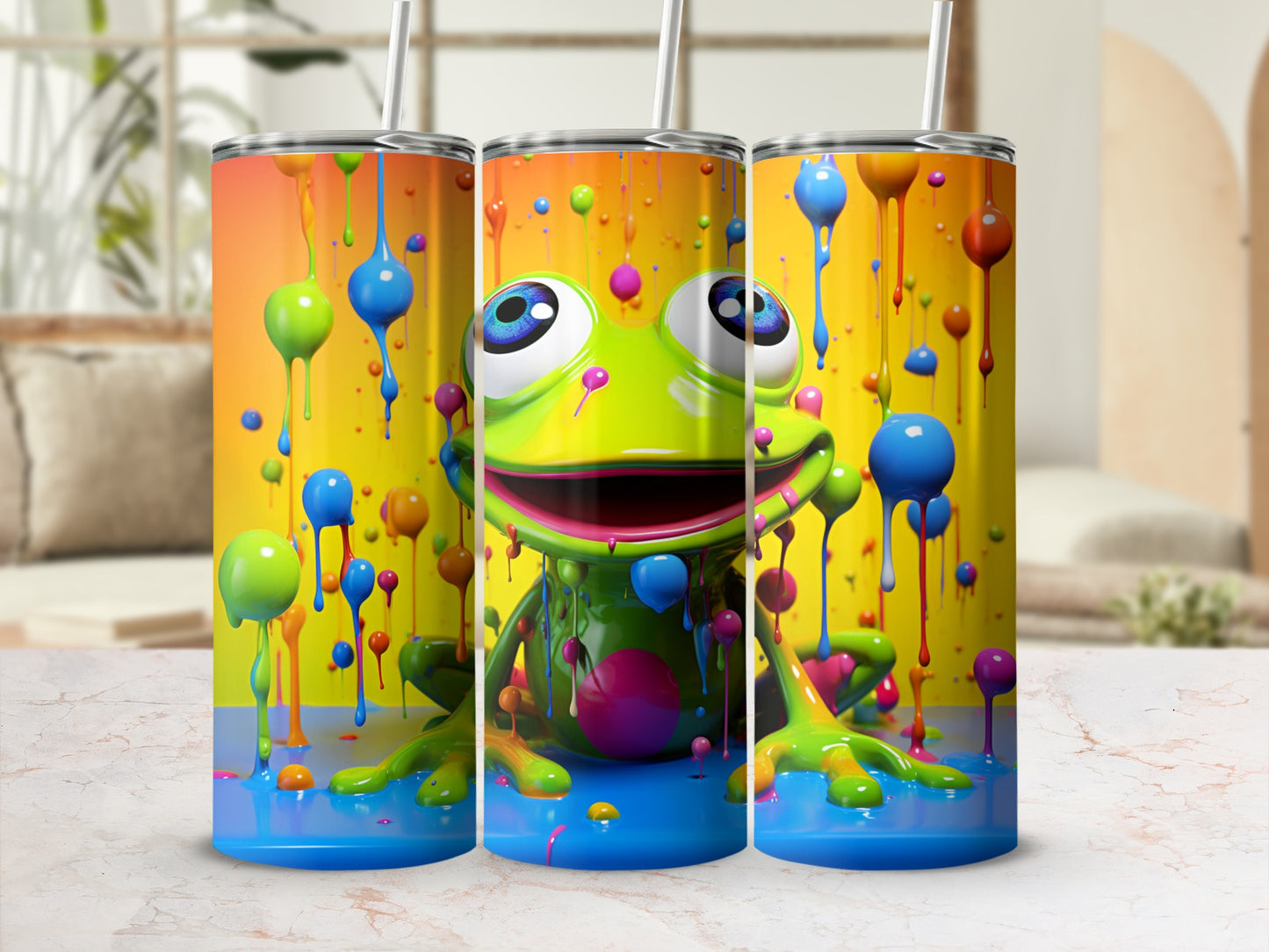 Colorful Frog Design Spill-Proof Tumbler Cup