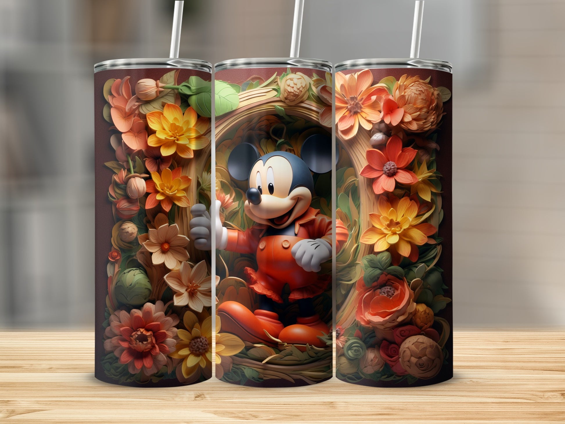 Vibrant Mickey Mouse Floral Themed Tumbler