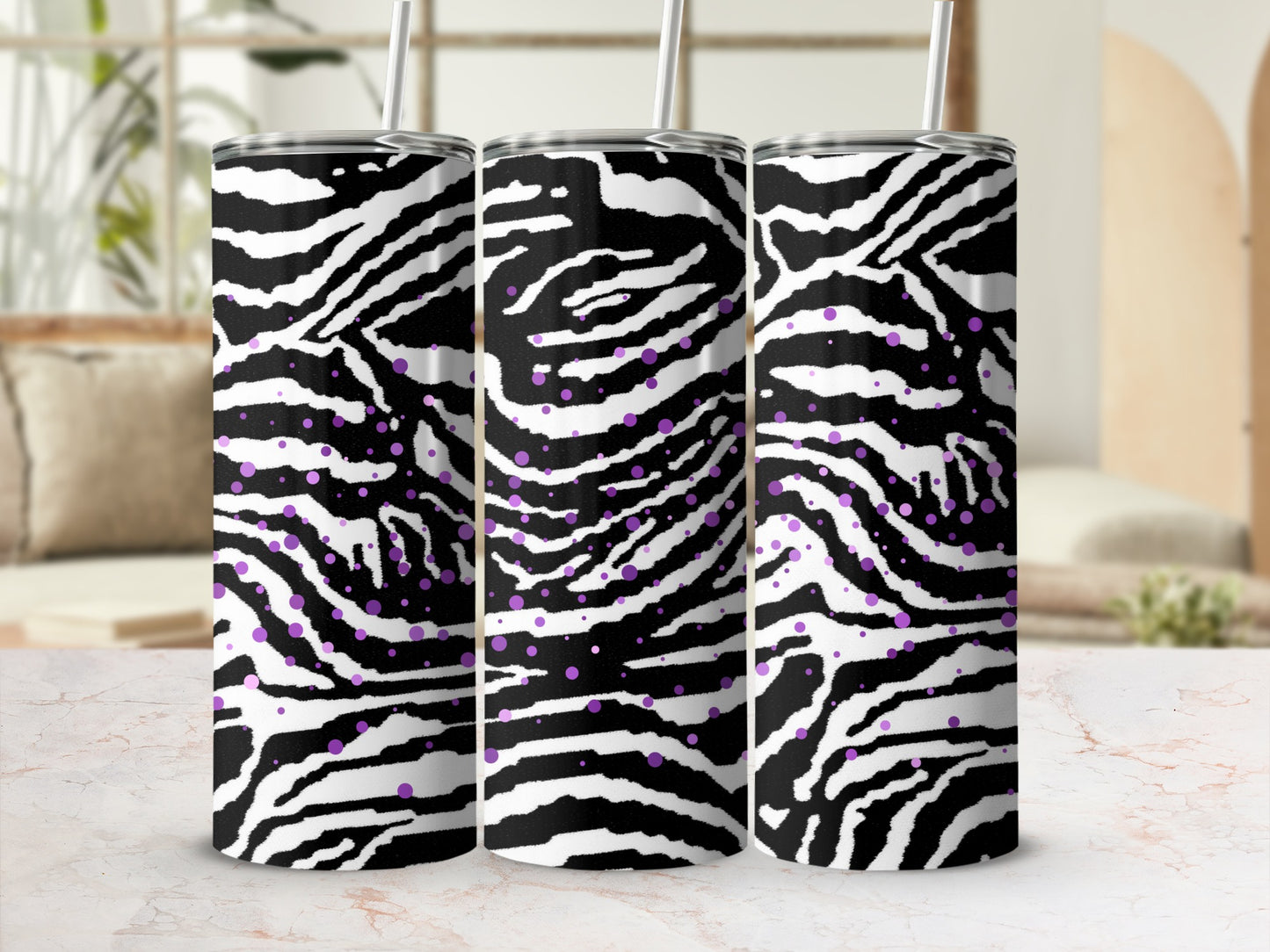 Zebra Stripe Pattern with Purple Dots Tumbler