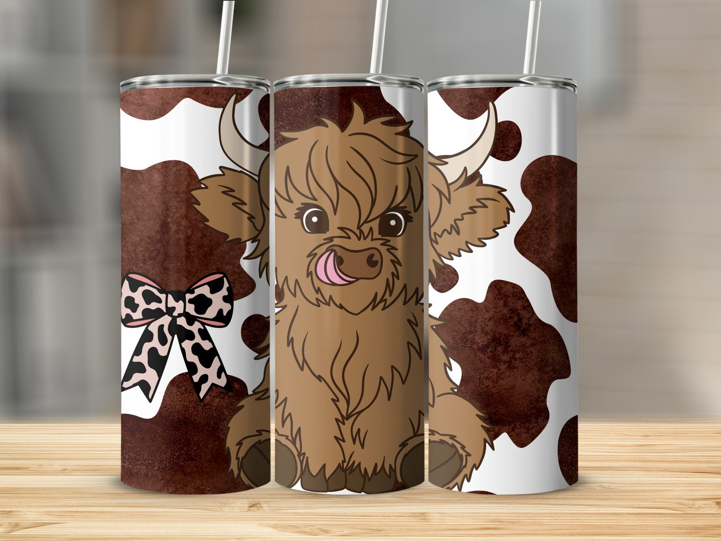 Cute Highland Cow Animal Print Tumbler with Straw