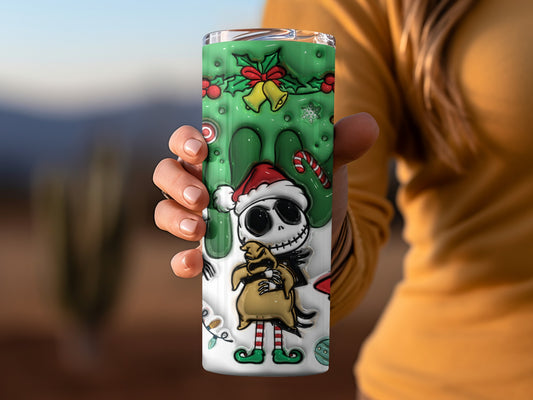Festive Skull Santa with Reindeer Insulated Tumbler