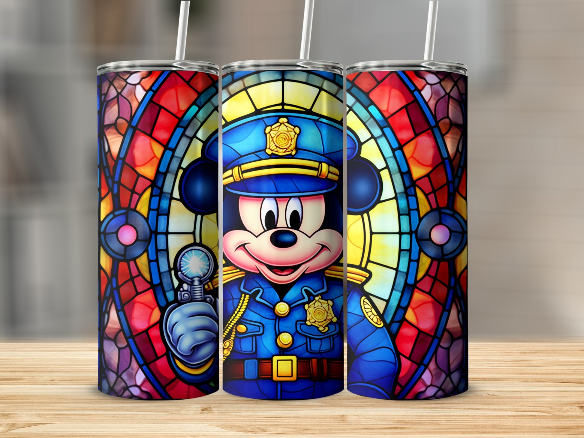 Stained Glass Style Police Officer Cartoon Tumbler