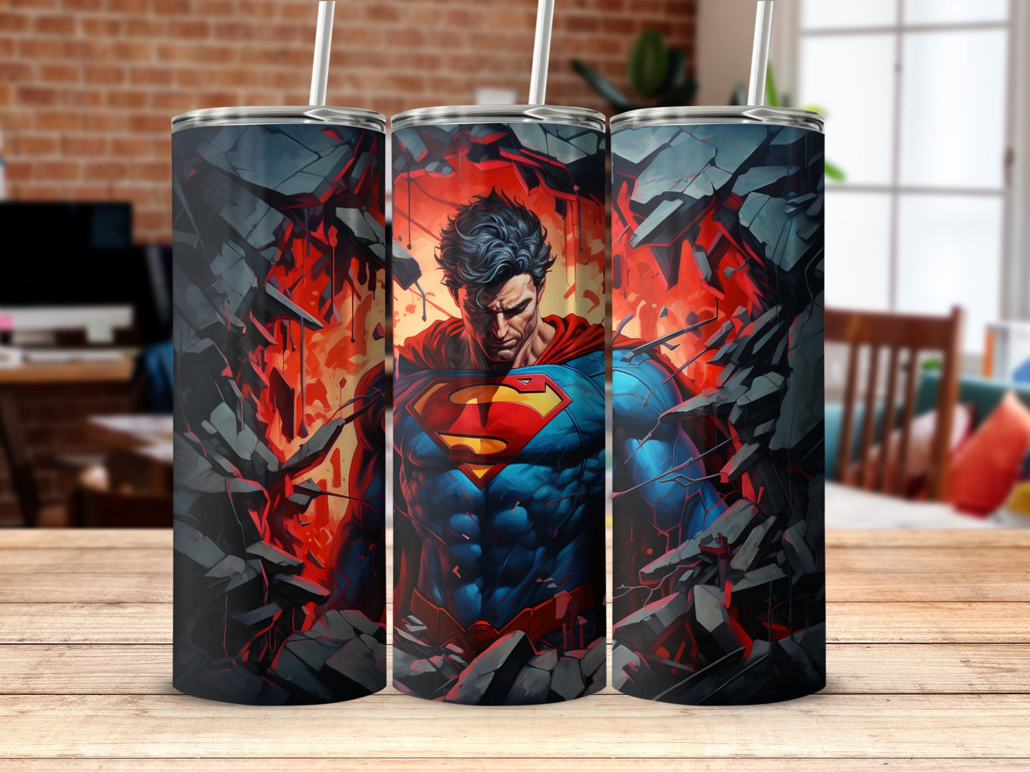 Superman Breaking Through Wall Tumbler Design