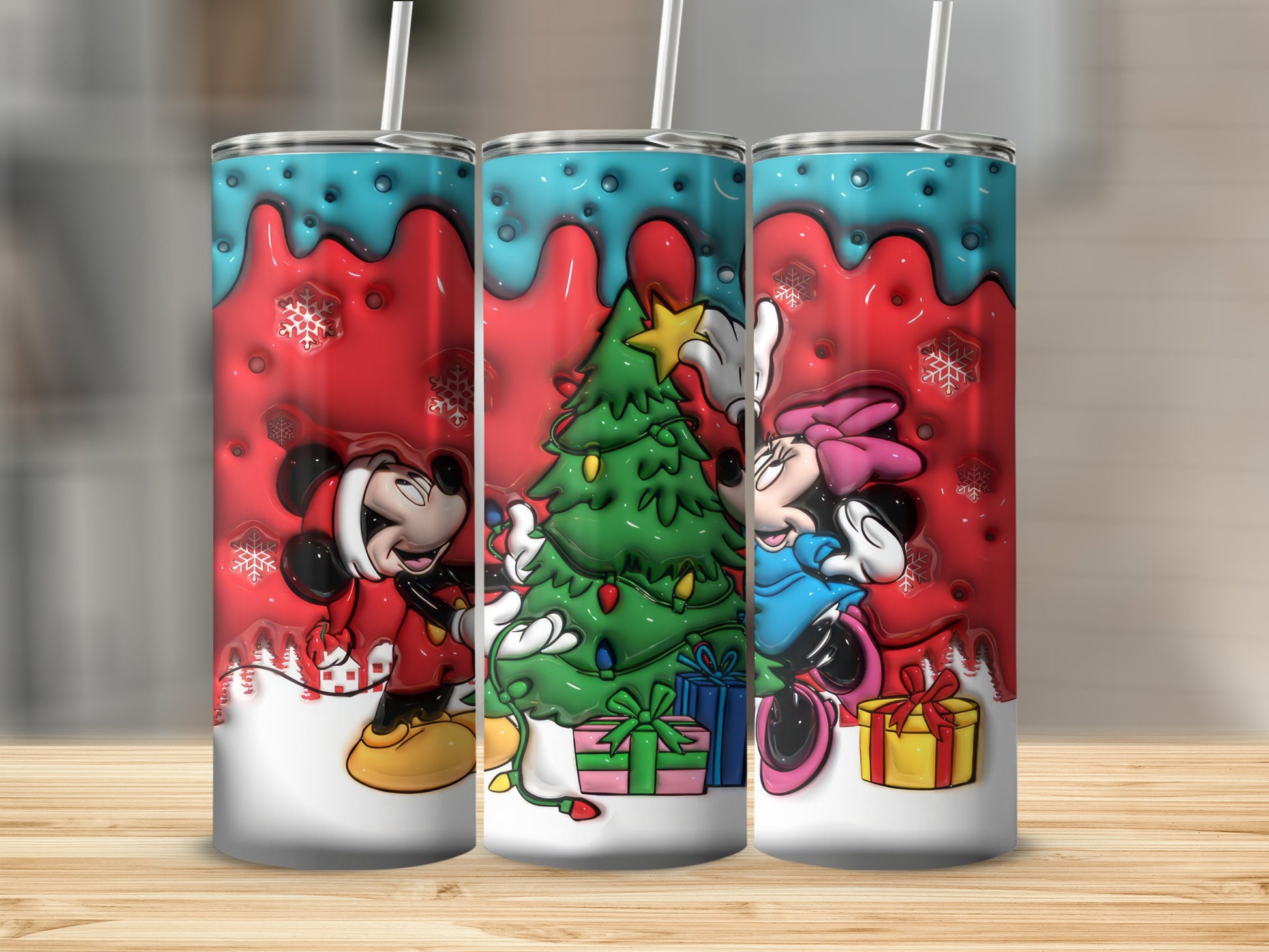 Festive Mickey and Minnie Christmas Tree Tumbler Cup