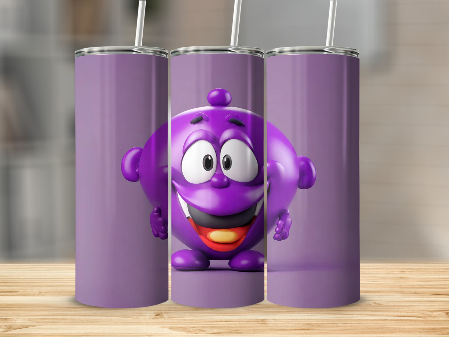 Cheerful Purple Cartoon Character Insulated Tumbler