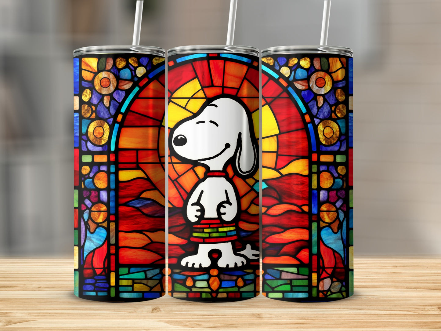 Stained Glass Art Snoopy Design Tumbler Cup