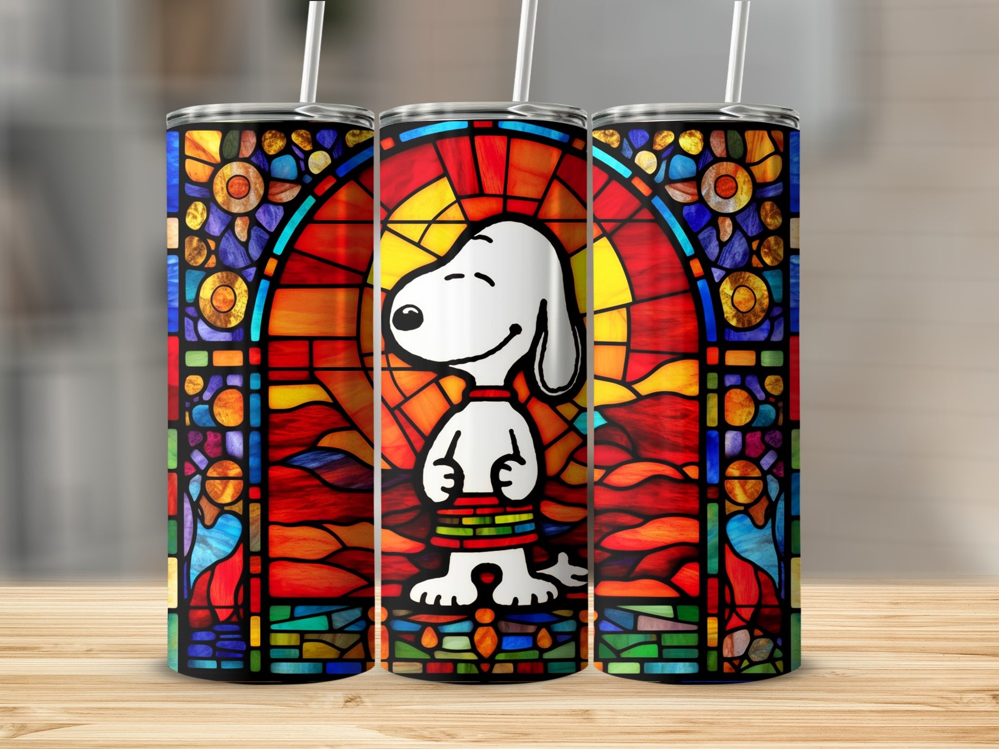Stained Glass Art Snoopy Design Tumbler Cup