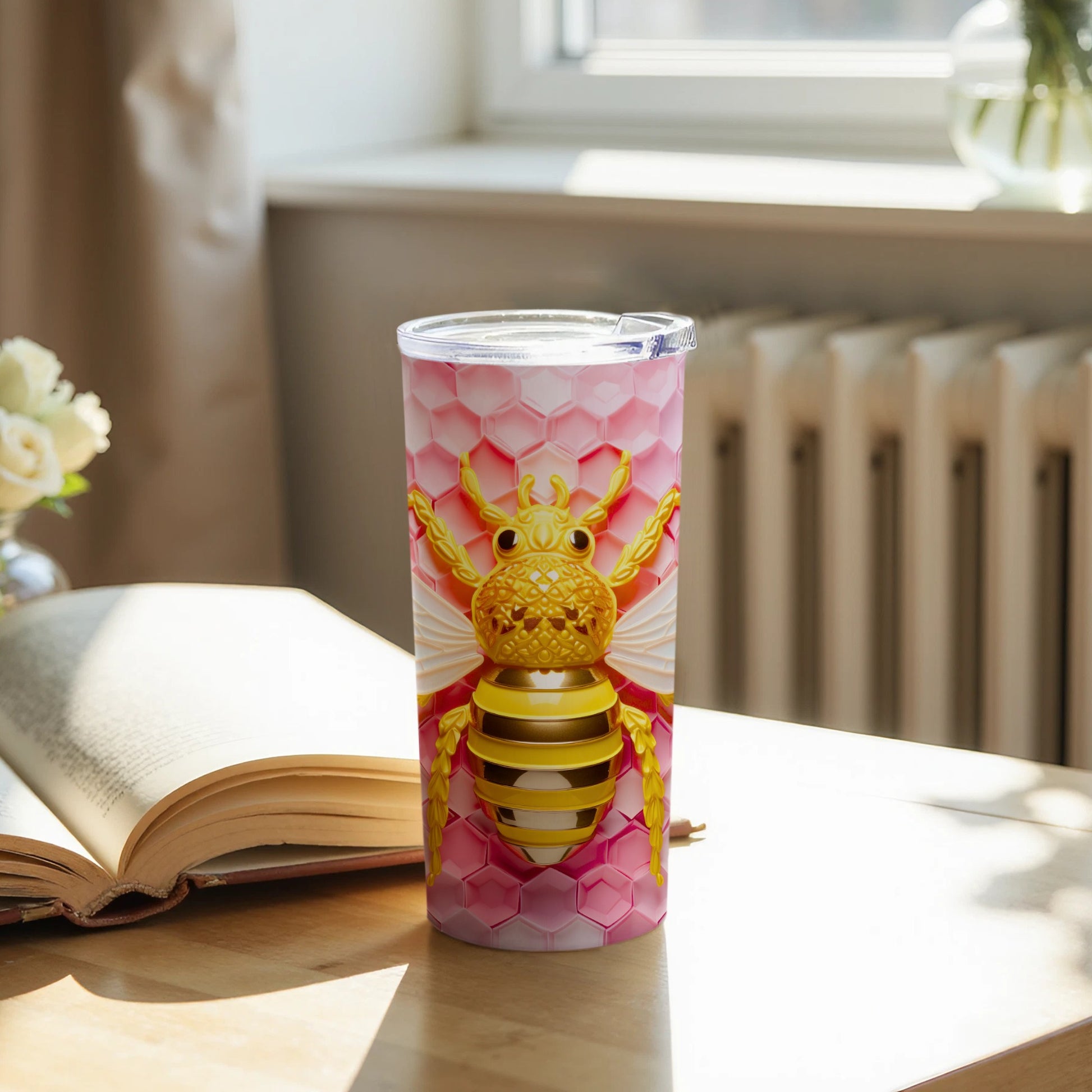 Golden Bee Pink Honeycomb Pattern Tumbler product type