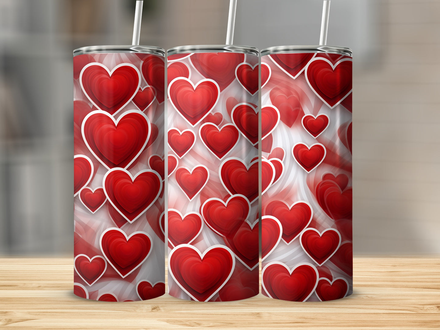 Red Hearts Pattern Full Wraps Personalized Tumbler