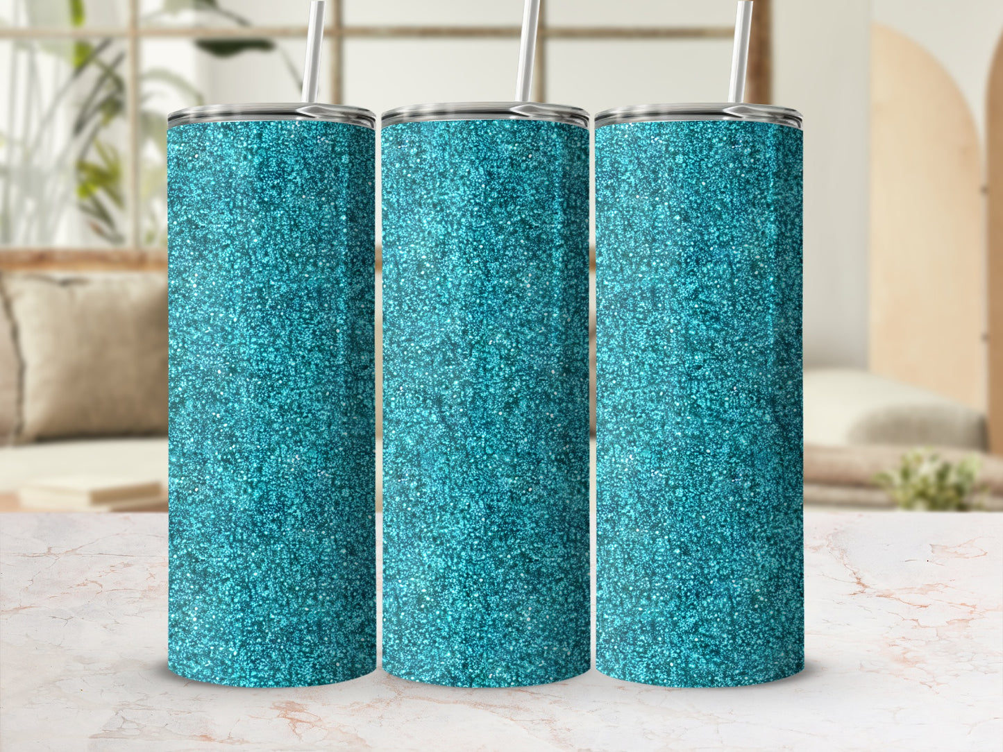 Sparkling Blue Glitter Design on Drink Tumbler