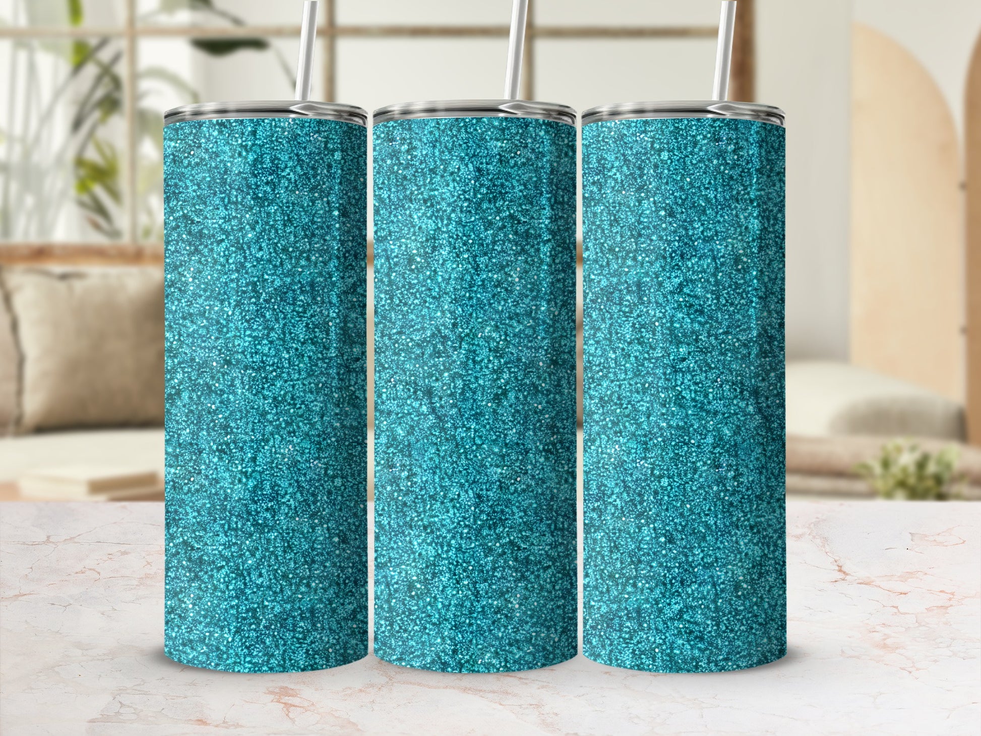 Sparkling Blue Glitter Design on Drink Tumbler