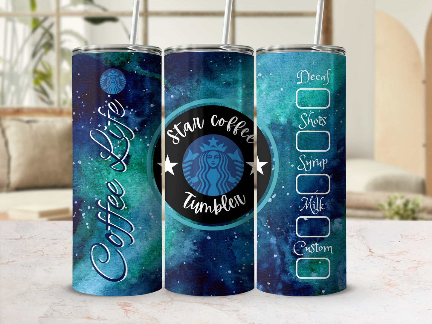 Star Coffee Tumbler with 'Coffee Life' and Options