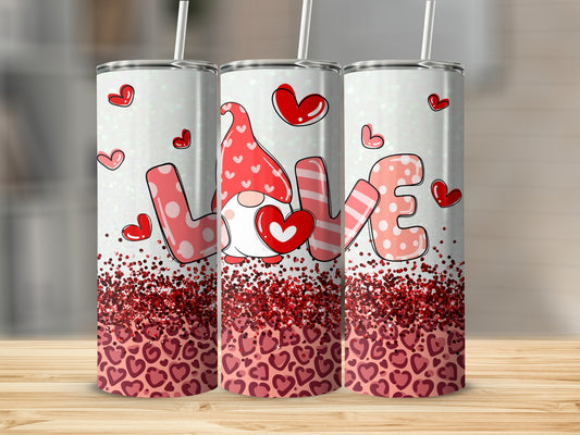Adorable Gnome Love Heart Glitter Tumbler Product