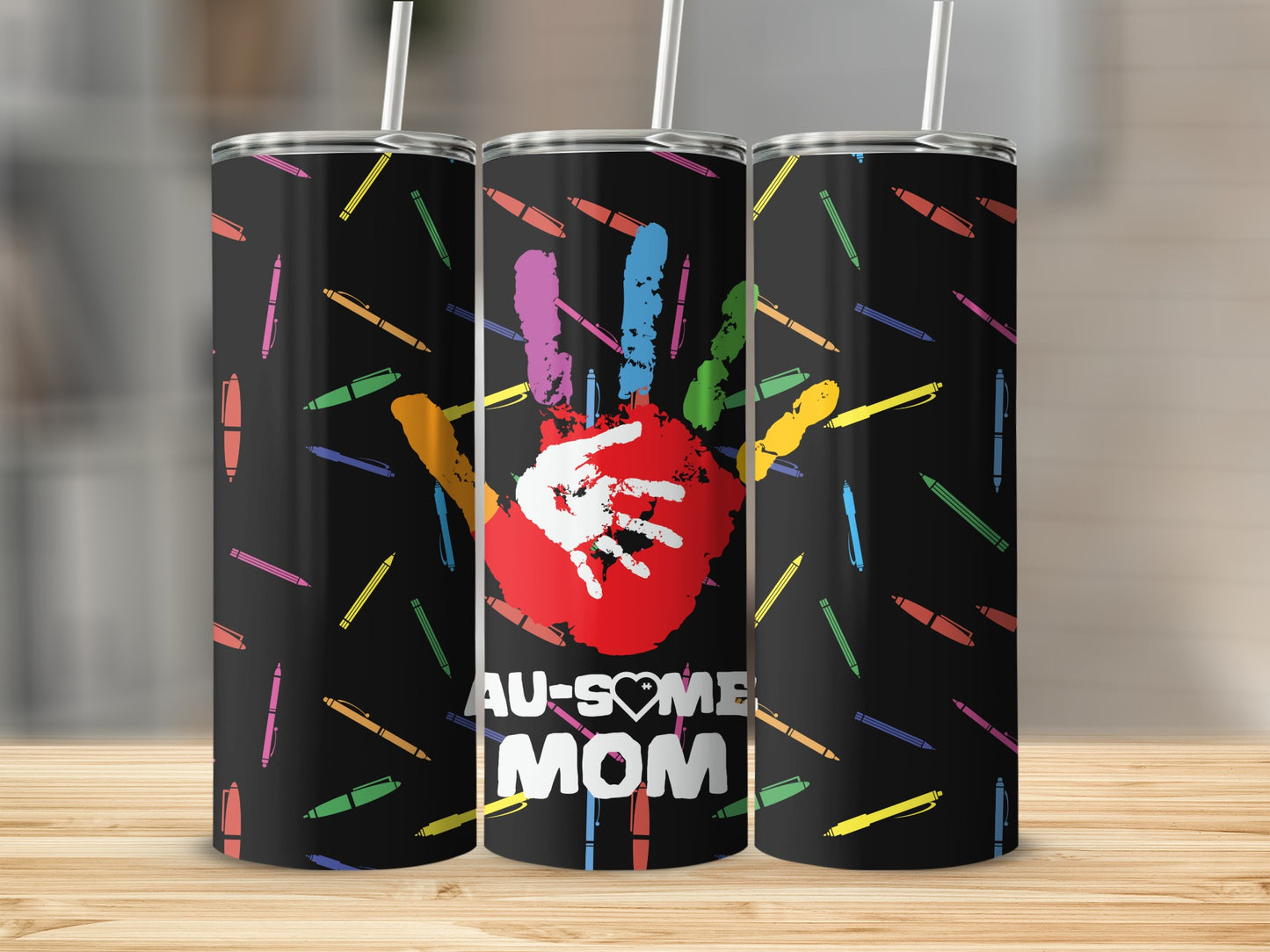 Colorful AU-SOME MOM Tumbler with Handprint Design