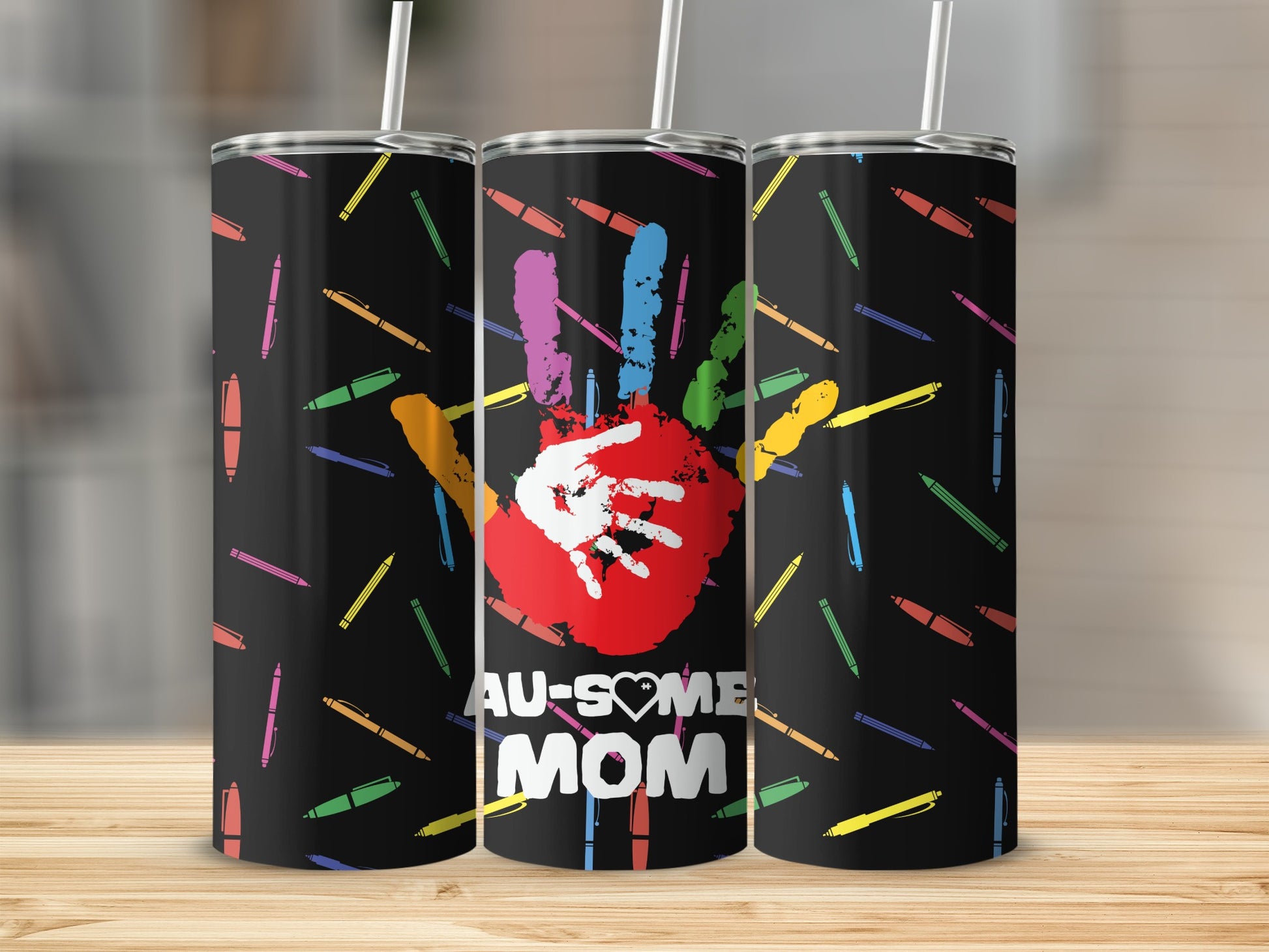 Colorful AU-SOME MOM Tumbler with Handprint Design