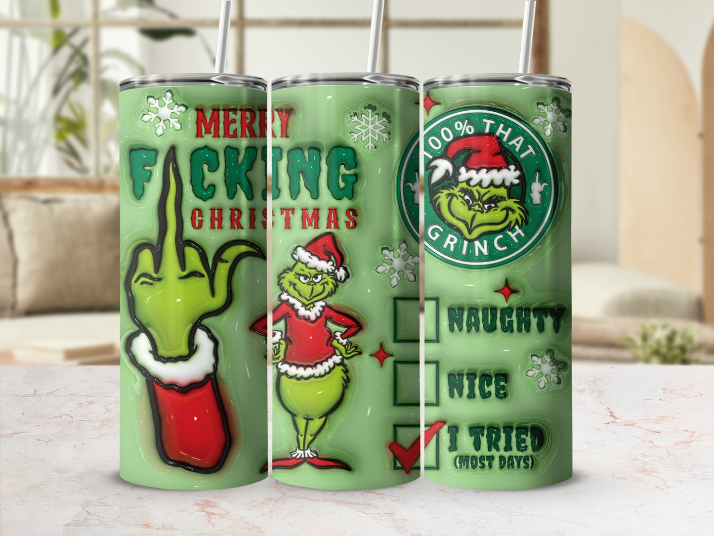 Merry Grinch Christmas Naughty or Nice Tumbler Cup