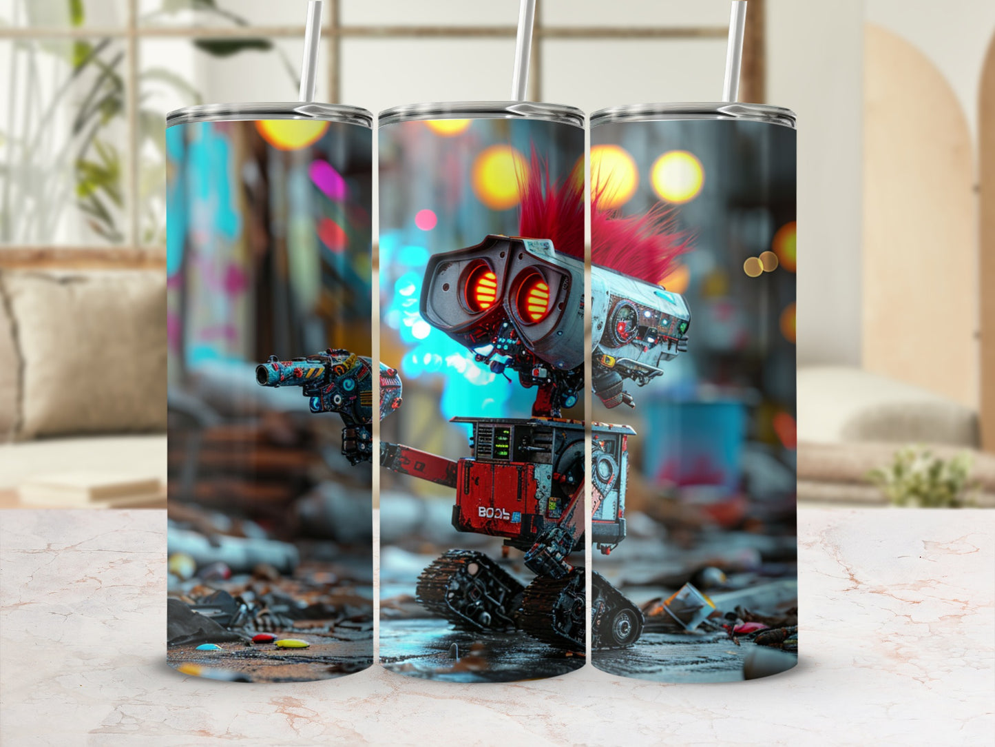 Colorful Retro Robot Art Tumbler with Unique Design