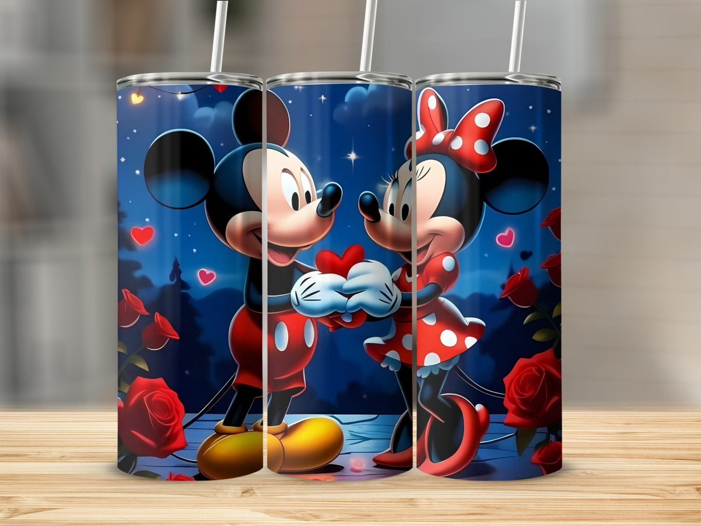 Mickey and Minnie Mouse Holding Heart Tumbler Flask