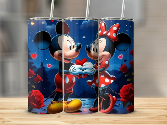 Mickey and Minnie Mouse Holding Heart Tumbler Flask