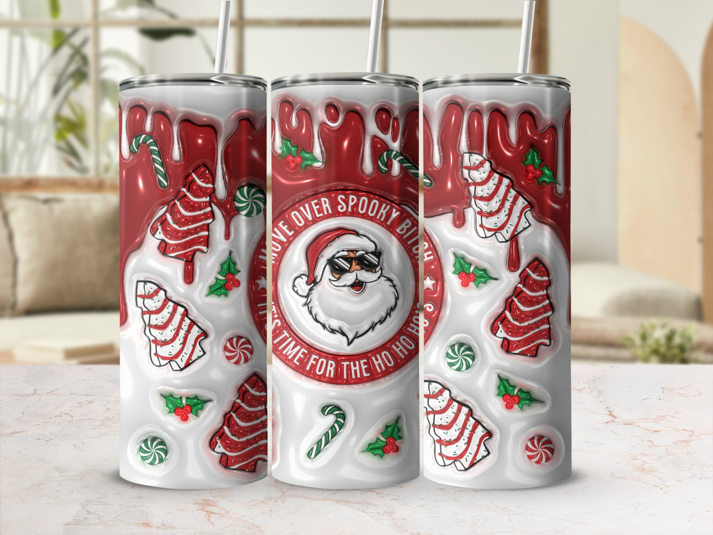 Christmas Holiday Tumbler with Santa and Candy Design