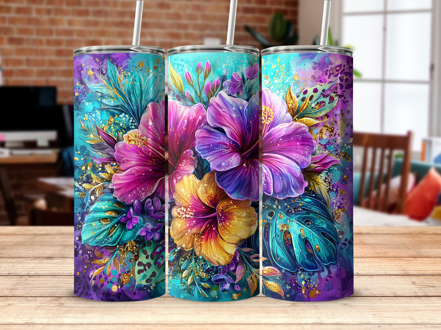 Colorful Floral Artwork Design Tumbler Drinkware