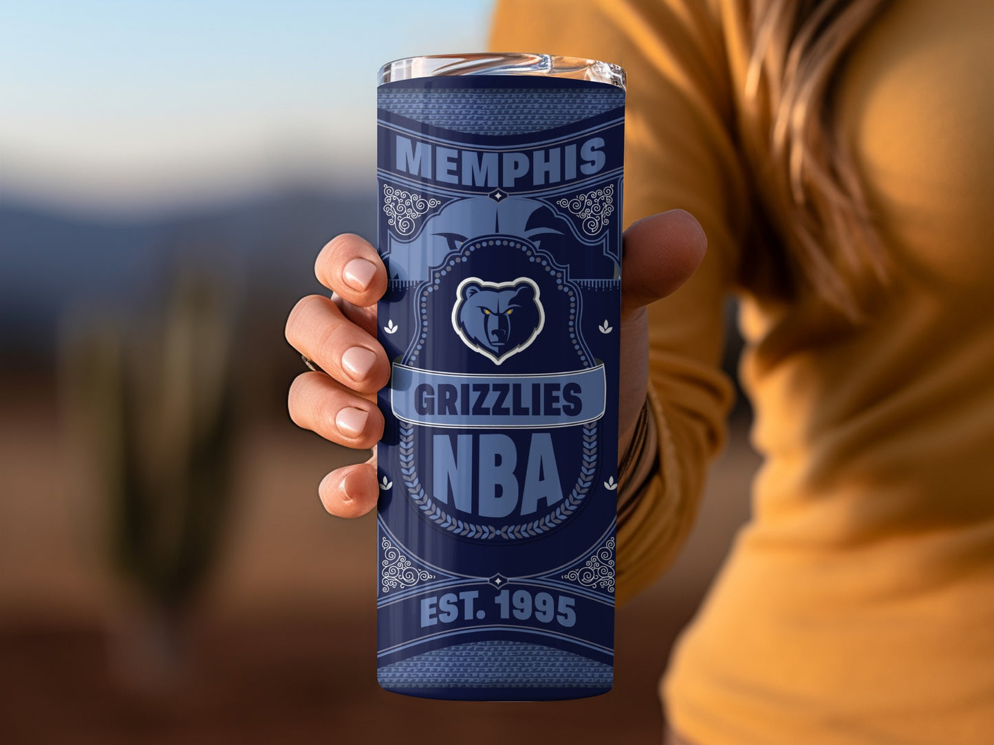 Memphis Grizzlies NBA Design on Blue Texture Background Tumbler