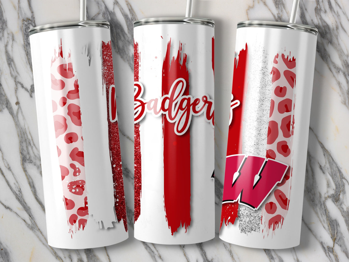 Badgers With Stripes Red and Leopard Print Background Tumblers