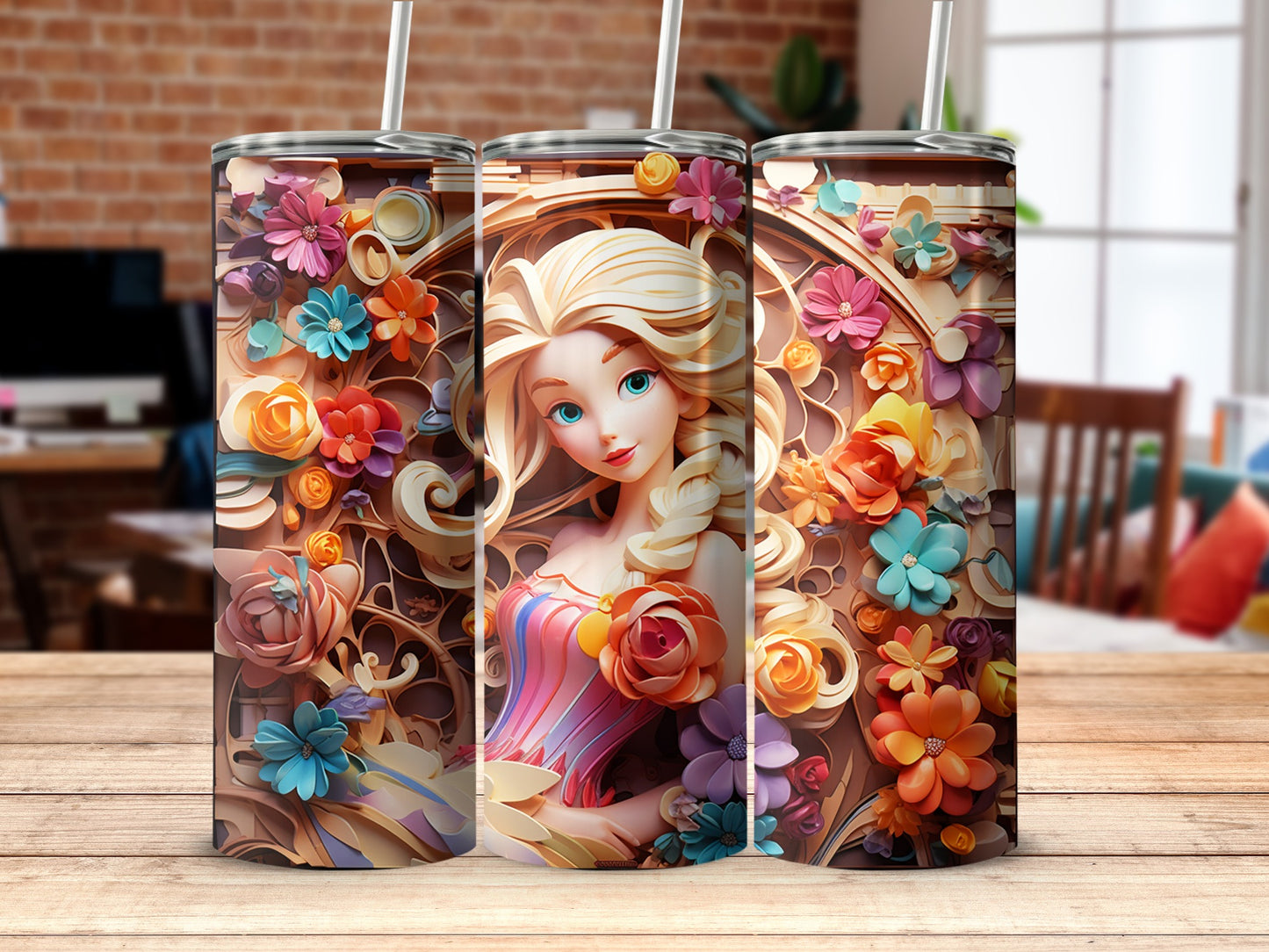 Beautiful Character Floral Art Print Tumbler Design