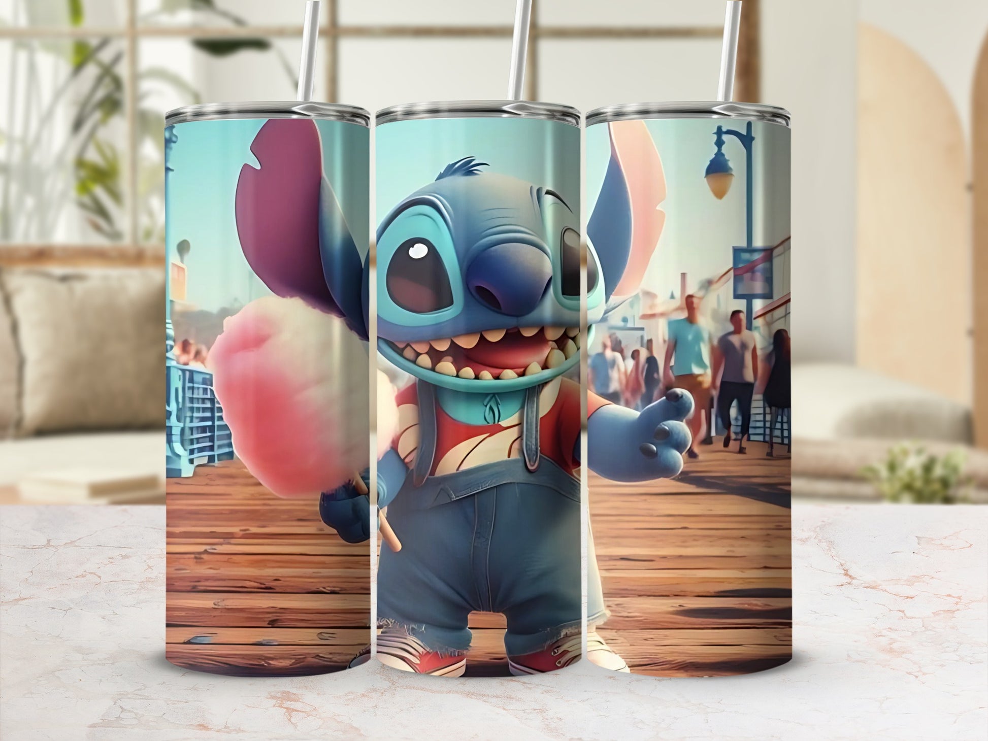 Cute Stitch With Cotton Candy Tumbler Flask