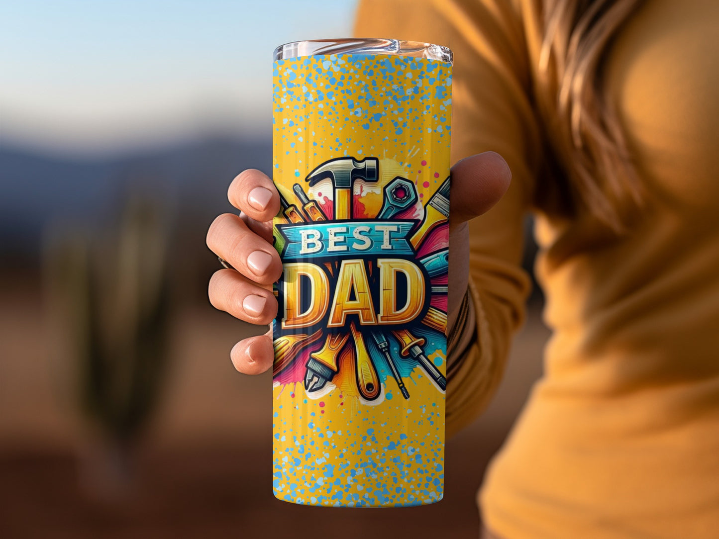 Best Dad Yellow Tumbler with Tools Design Drinkware