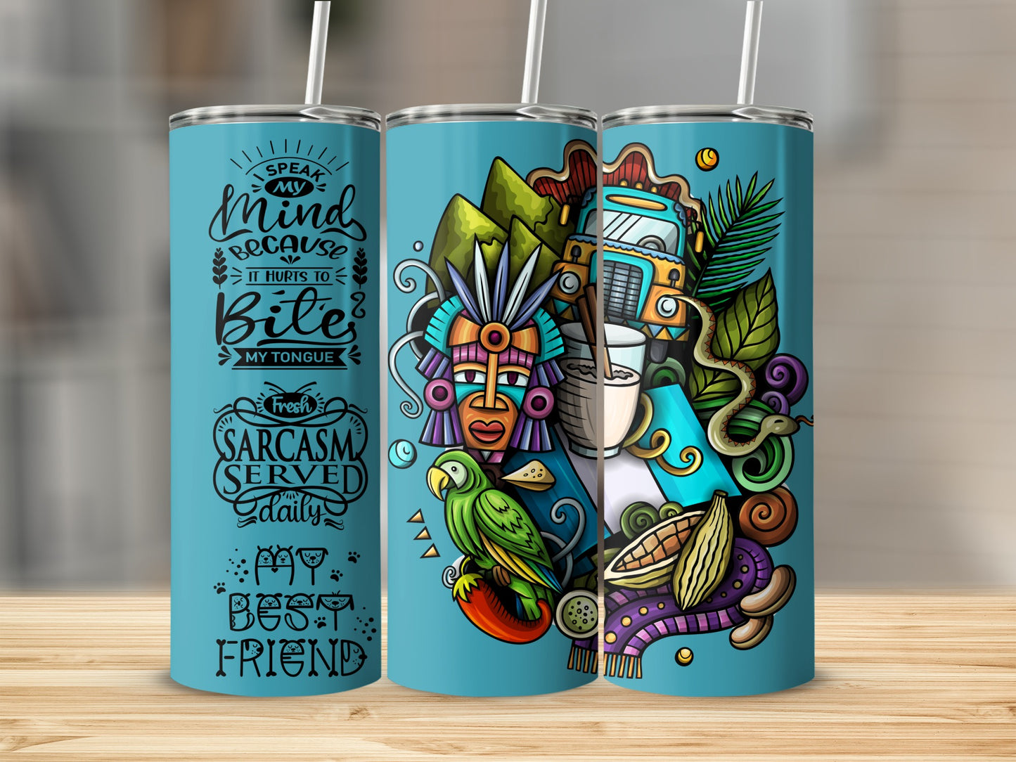 Tribal Pattern and Motivational Quotes Tumbler