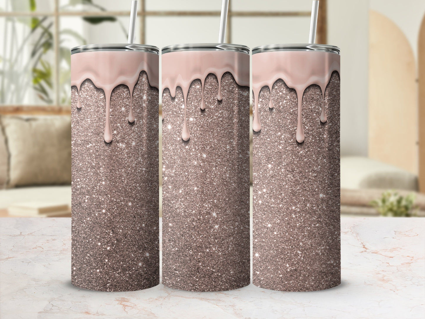 Sparkling Glitter Drip Design Tumblers for Stylish Drinkware