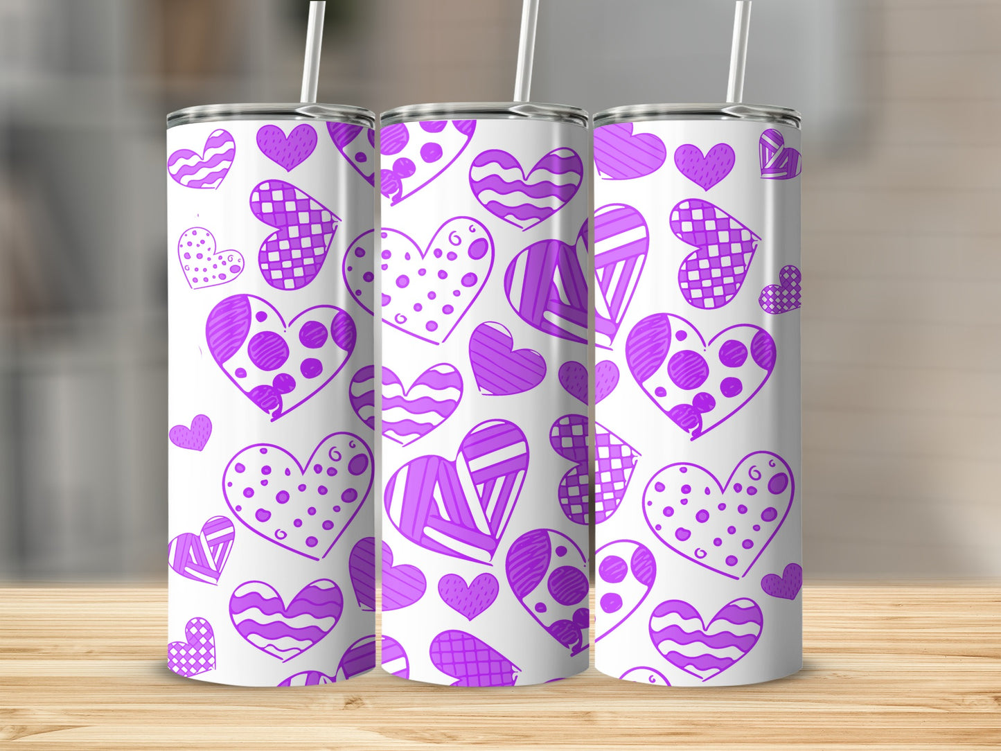 Purple Hearts Pattern Tumbler Design Stylish Drinkware