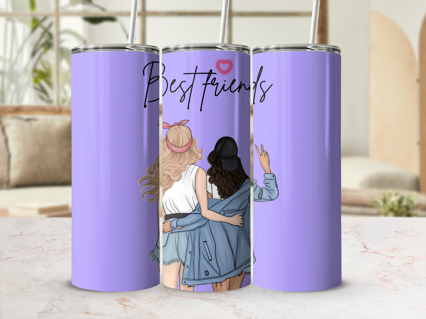Best Friends Illustration Purple Tumbler Cup