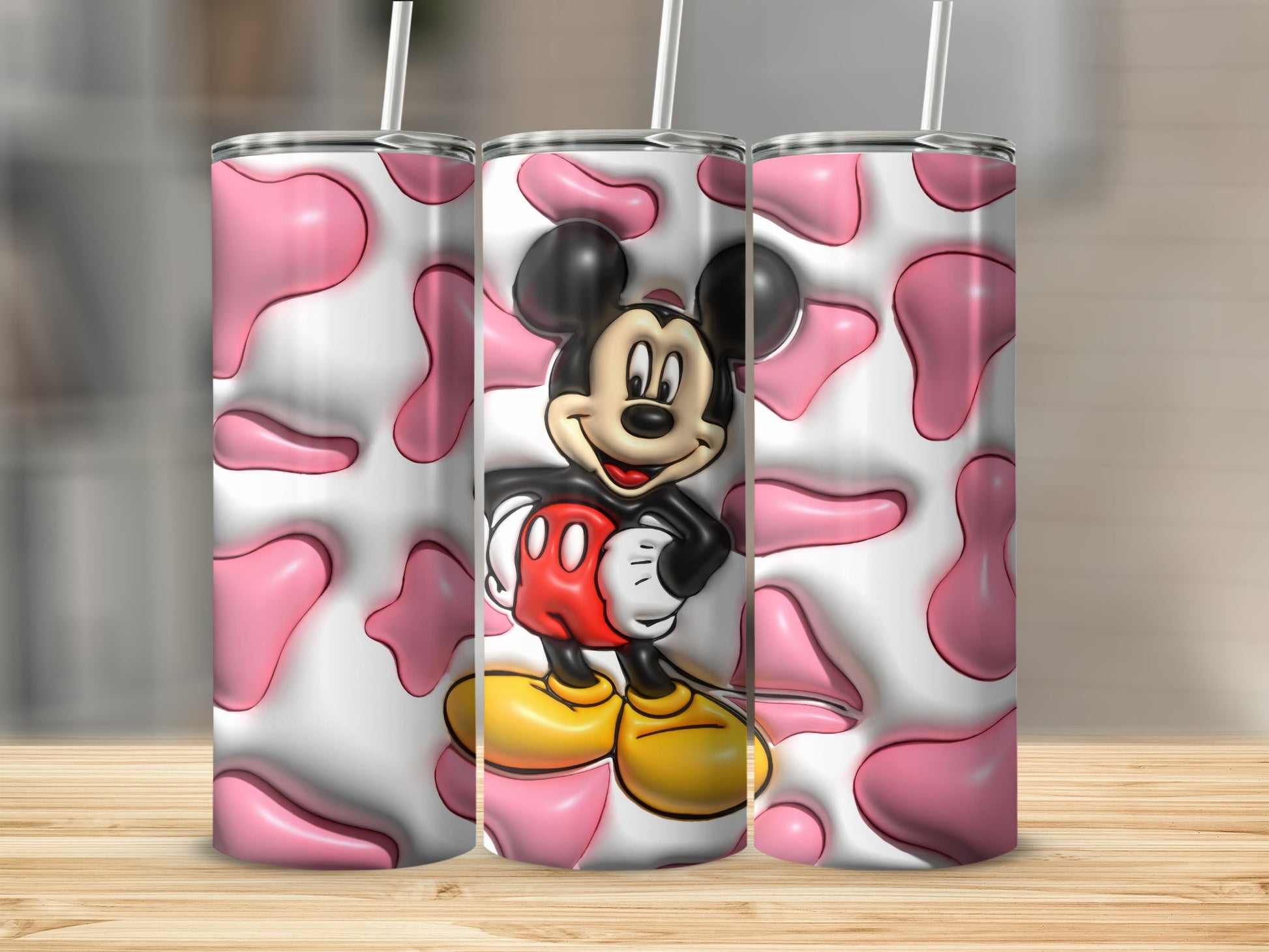 Pink and White Heart Pattern Cartoon Character Tumbler