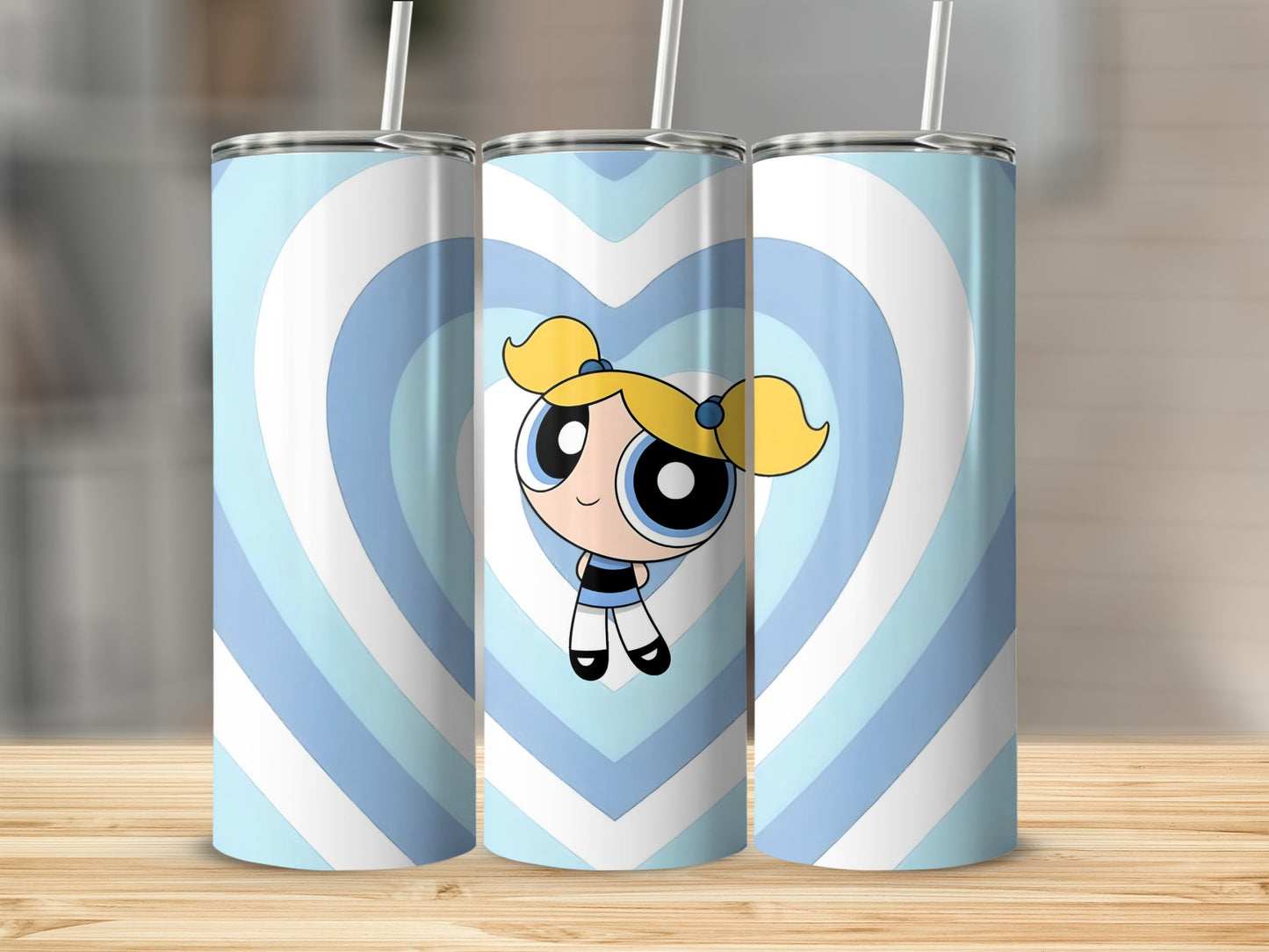 Cute Cartoon Character Blue Heart Design Tumbler