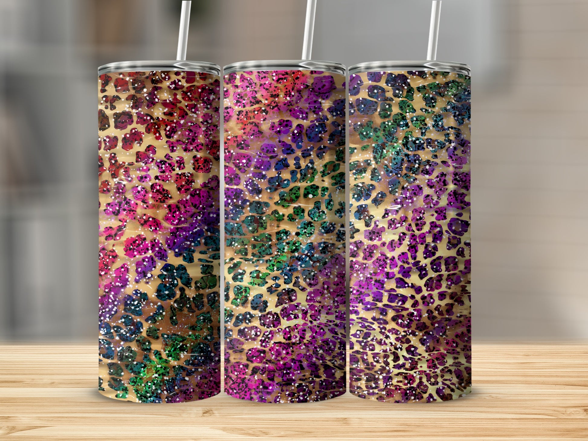 Glitter Cheetah Pattern Stainless Steel Tumbler