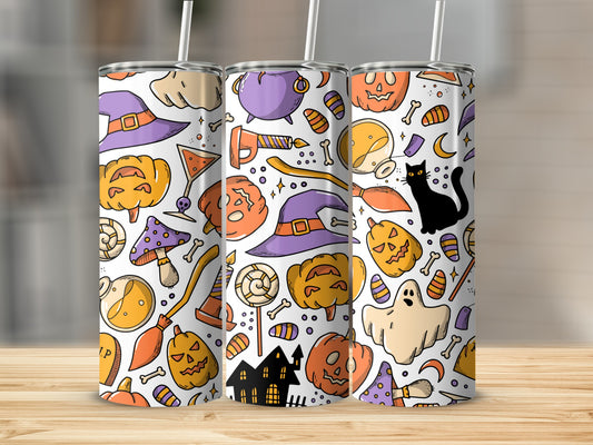 Vibrant Halloween Themed Illustration Tumbler Cup